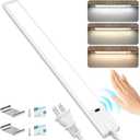 16 Inch Under Cabinet Lights with Hand Wave, Plug in LED Under Counter Light, Over Sink and Stove Lighting, Color Tunable 3000K to 6000K, Touchless Dimmable for Kitchen, Shelf, Cupboard, Closet, Desk