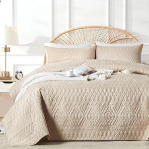 akkialla King/Cal King Size Quilt Bedding Set,Beige Lightweight Microfiber Soft Bedspread,Modern Style Geometric Pattern Coverlet Set for All Seasons, 9h-beige, King/Cal
