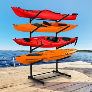 Freestanding Kayak Storage Rack Vertical 4-Tier Organizer for Kayaks, Canoes & Paddleboards, Heavy-Duty Indoor/Outdoor Stand with Protective Foam Padding, 4 Levels