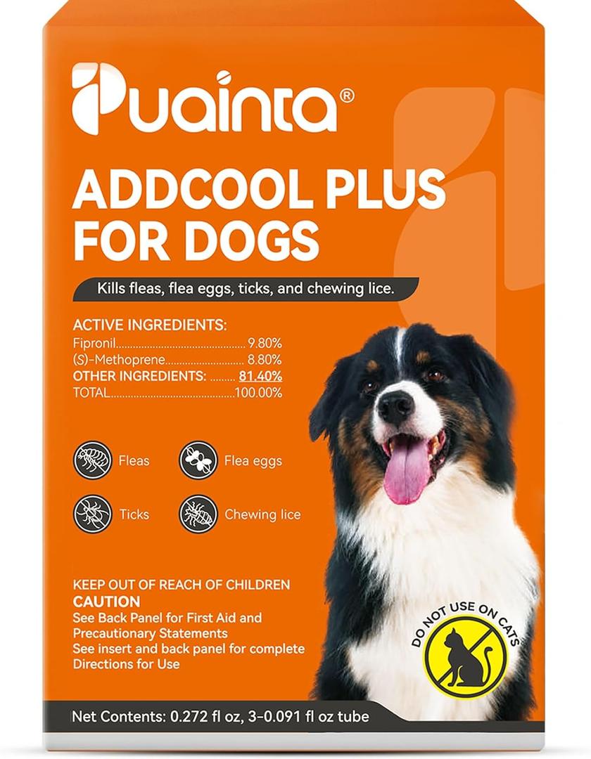 PUAINTA Addcool Plus Flea and Tick Prevention for Large Dogs, Professional Topical Treatment, 3 Monthly Doses, Fast-Acting Waterproof Dog Flea Drops(45-88 lbs)