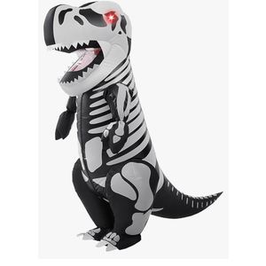 Spooktacular Creations Kids Skeleton Dinosaur Inflatable Costume, LED Light Eyes Skeleton Dinosaur Costume, Full Body T-Rex Blow Up for Halloween Dress Up Parties