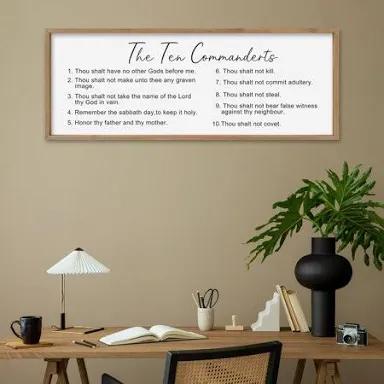 YWMZYKJGS The 10 Commandments Bible Verse Wall Art Decor 40"×15" Christian Ten commandments God Jesus Prayer Religious Saying Sign Rustic Inspirational Catholic Scripture Wood Framed Hanging (Wood)