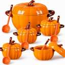 Set of 5 Ceramic Pumpkin Bowls, Pumpkin-Shaped Soup Serving Pot Storage Jar with Lid and Spoon for Baking, Fall, Thanksgiving, Halloween Party, Kitchen, Dessert, Decoration, 17 Oz & 54 Oz