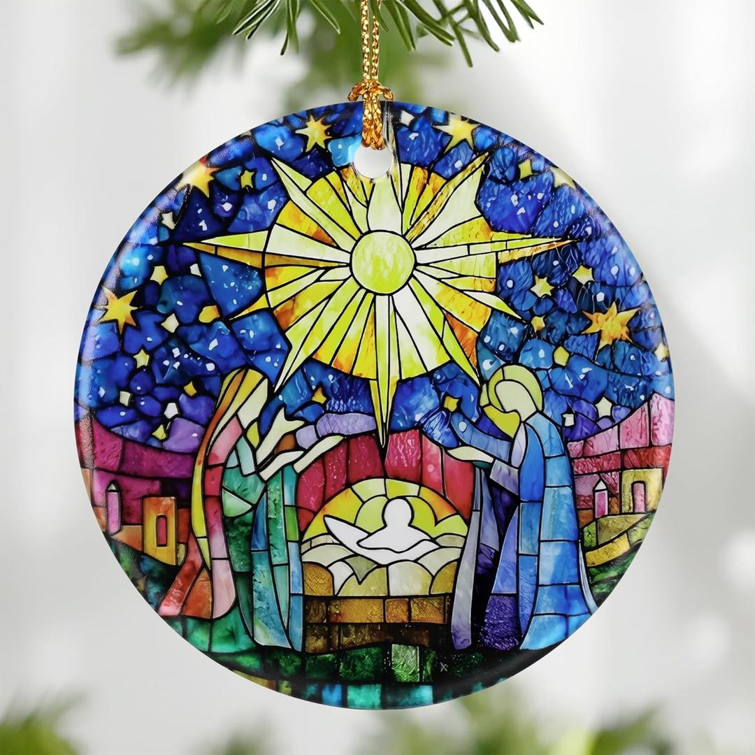 2 x Nativity Scene Ornament: Christmas Ornaments, Religious Christmas Decorations for Tree, Catholic Ornament & Christian Holiday Decor | Religious Gifts, Christian Gifts - Design A
