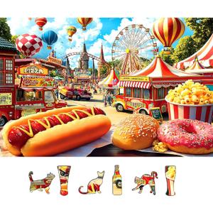 500 Pieces Puzzles for Adults, Amusement Park Jigsaw Puzzles with Food Trucks for Youths Family and Adults Fun Party Challenging Food Family Decoration (23 x 15 in)
