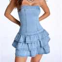 Fronage Women's Sexy Jeans Denim Strapless Dresses Bodycon Corset Tube Mini Dress (M)