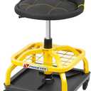 Rolling Shop Stool with Wheels, Garage Work Mechanic Stool with Backrest, Roller Mechanic Chair, Adjustable Height, 360 Swivel, Tool Tray Storage, 330 LBS Capacity, Heavy Duty, Yellow