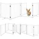 Metal Freestanding Dog Gate Puppy Gate 23.6 Inches Height Step Over Pet Fence, Free Standing Indoor Outdoor Expands Up to 80 Inches Black Doggie Gates for Doorways Stairs