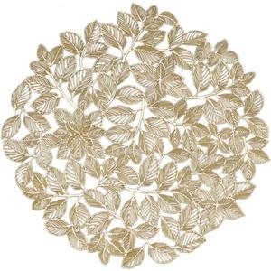 Golden Leaf Round Placemats, 15 x 15 inch Heat Resistant Waterproof Oil-Proof Table Mats for Dining Set of 4