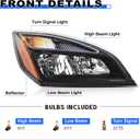JFN Halogen Headlights Fit for Freightliner Cascadia 2018-2024, Replacement Headlamp DOT and SAE Approved, Perfect for Standard Models (Passenger Side (Right))