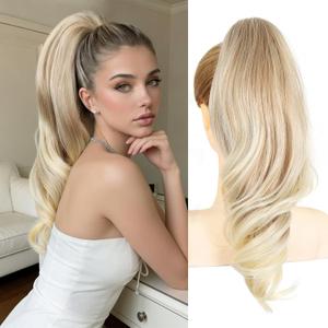 Ponytail Extension Clip On Ponytails for women Claw Clip Hair Extensions ponytail, 18" 2-In-1 Design Works as a Claw Clip or Drawstring Ponytail, Versatile Hair Accessory for Women and Girls (Light Brown Mixed Blonde)