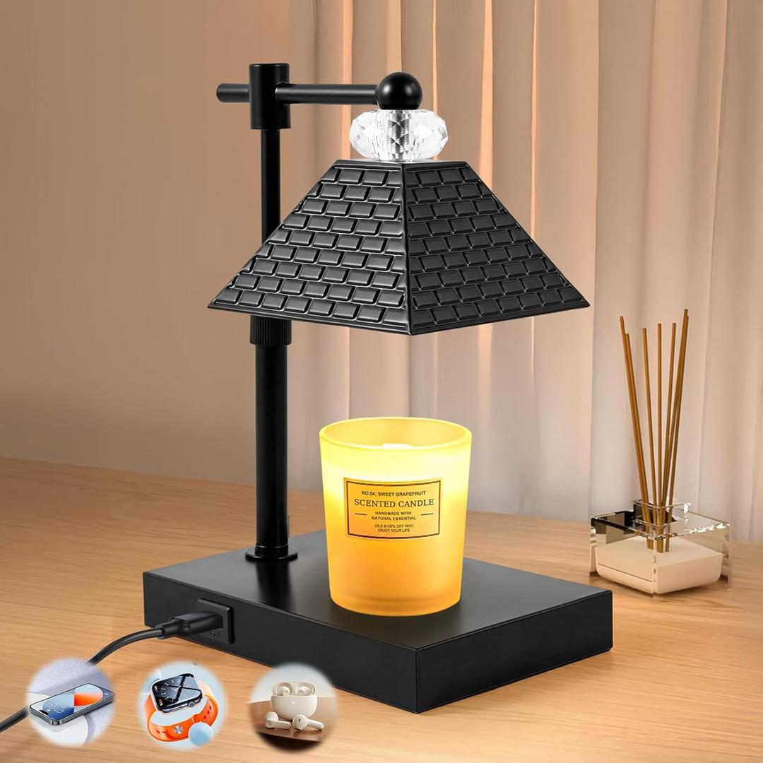 Candle Warmer lamp with Timer Dimmable,USB ChargingPortcandle Candle Lamps Cute Candle Warmer Suitable for Home Decoration,Bedroom and Living Room decoratio Black