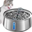 Homtyler Stainless Steel Cat Water Fountain,Pet Water Fountain 4L/135oz Large Capacity,Dog Water Dispenser with Water Level Window, Multiple Filtration, Quiet Automatic Pet Fountain Easy Clean,2Faucet