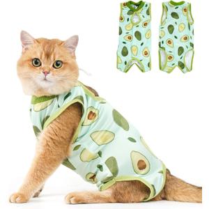 Avont Cat Recovery Suit - Kitten Onesie for Cats After Surgery, Cone of Shame Alternative Surgical Spay Suit for Female Cat, Post-Surgery or Skin Diseases Protection -Avocado(S)