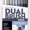 Tombow 56171 Dual Brush Pen Art Markers, Grayscale, 10-Pack. Blendable, Brush and Fine Tip Markers
