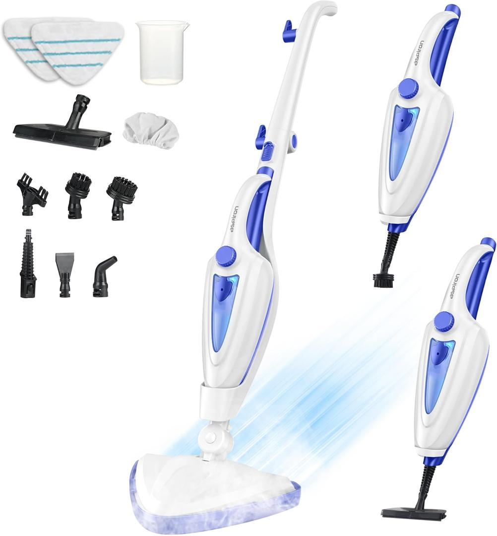 12-in-1 Steam Mop, Fast 15-Sec Heat-Up, 1500W Detachable Handheld Steam Cleaner with 2 Dirt Grip Pads, Removes 99.99% Stubborn Stains for Hardwood Floors, Clothes, Windows, Tiles, Furniture, Navy