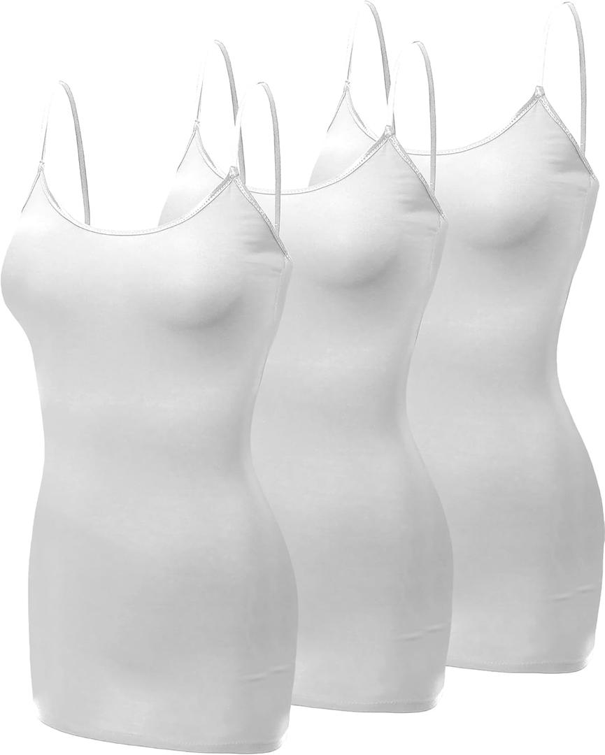Emmalise Women's Basic Casual Long Camisole Adjustable Strap Cami Layering Top (White, Large)