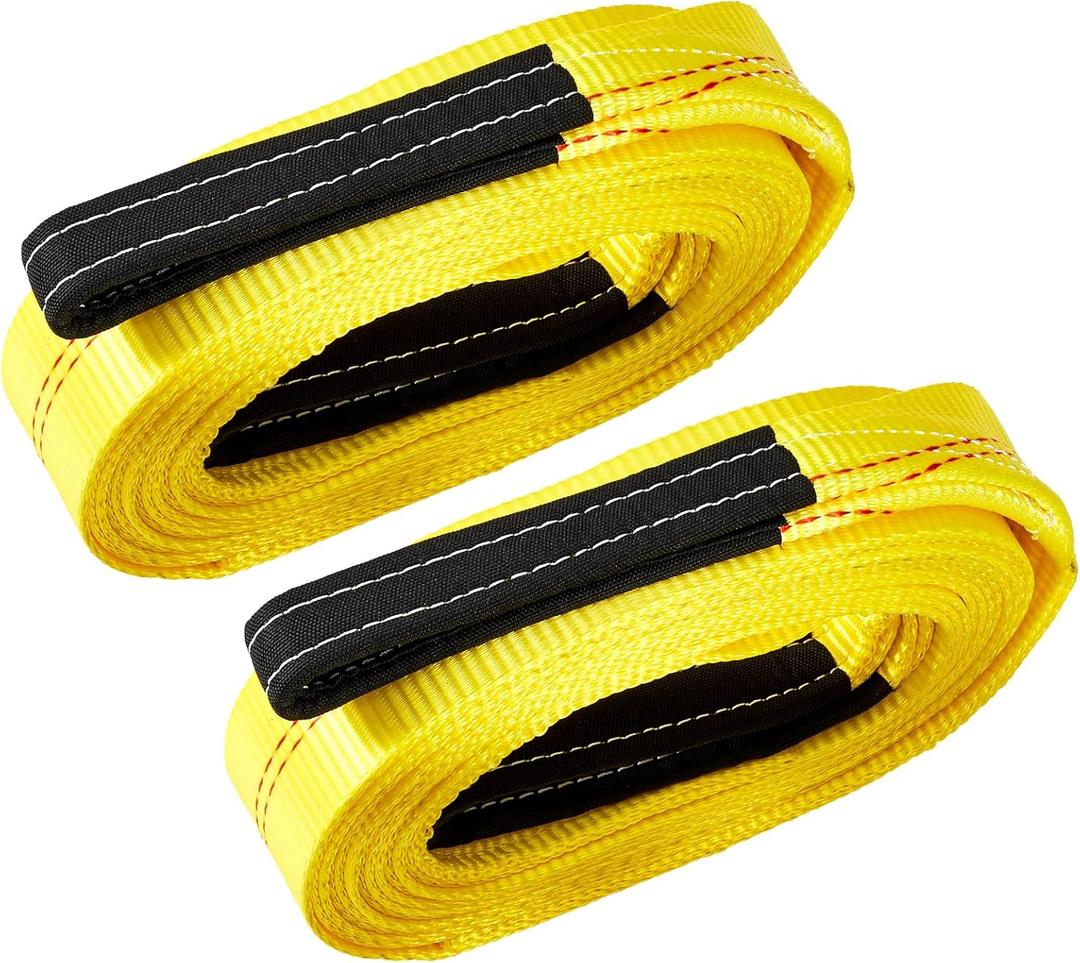 Pindex 2 Pack 2" x 20' Web Lifting Sling 11000 Lbs Breaking Force 3500 Lbs Pulling Forces Lift Sling Straps for Rocks Trees Mowers Tool Boxes in Trailers Tractors Trucks, Yellow