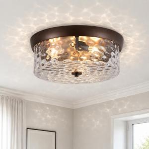 16 Inch Hammered Glass ORB Flush Mount Ceiling Light