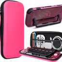DLseego Storage Carrying Case for Nintendo Switch 2 Accessories Set, 10 Game Card Slots Protective,1 Hard PC Transparent Case, 4 Thumb Grips, Slim & Portable - Pink