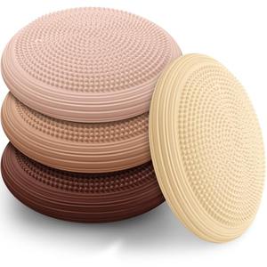 Libima 4 Pcs Wiggle Seat Inflated Wobble Cushion for Sensory Kid 13 Inches Balance Disc Flexible Seating for Classroom Sensory Pad for Chair Wiggle Cushion(Maillard Color)