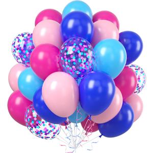 2 x Pink and Blue Balloons, 60pcs 12 Inch Royal Light Blue Hot Pink Confetti Birthday Balloons for Girl Fun Theme Birthday Beach Party Supplies Baby Shower Party Decorations