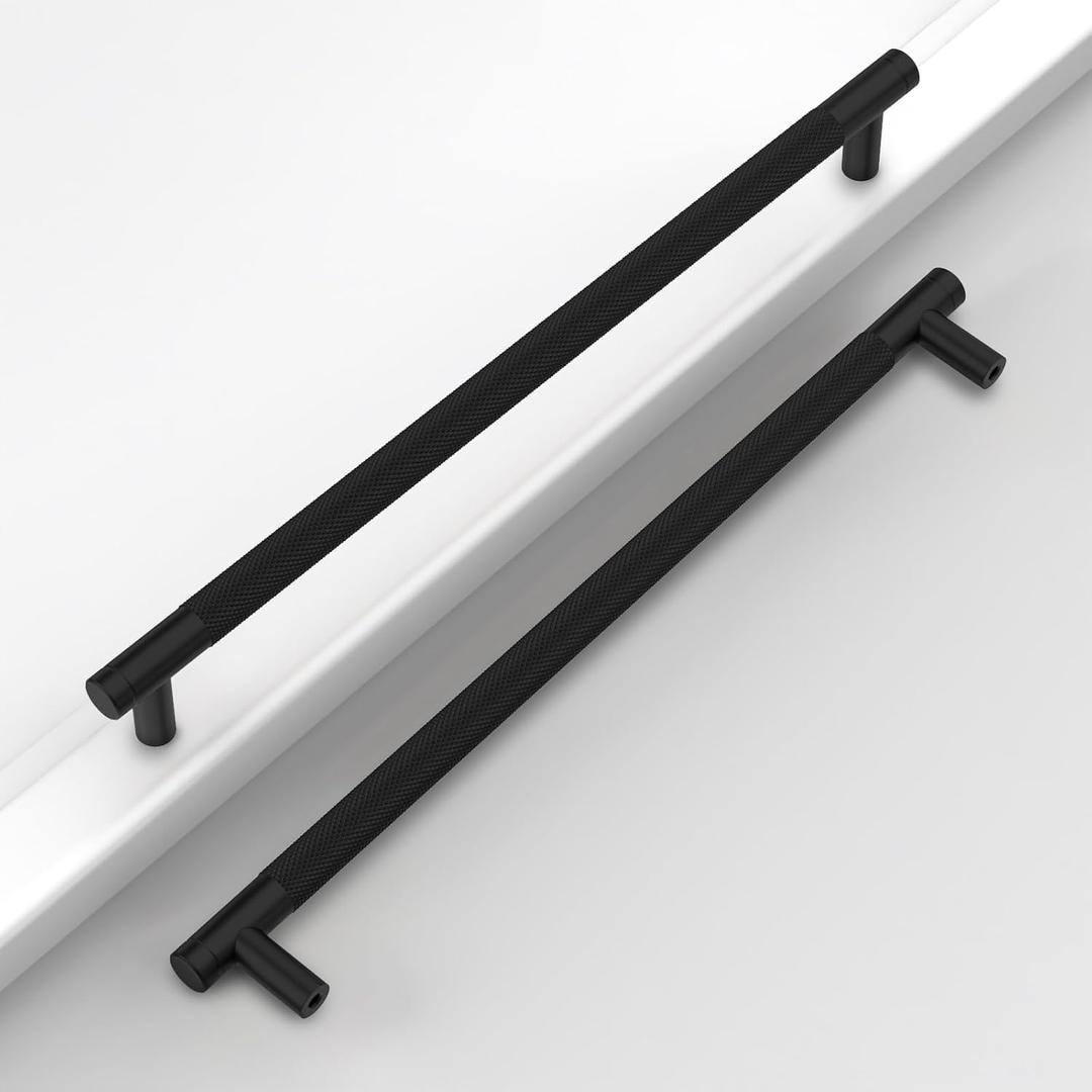 10 Pack 10"(254mm) Matte Black Cabinet Pulls Knurled Kitchen Cabinet Handles Drawer Pulls Cupboard Hardware for Cabinets