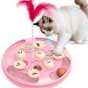Cat Puzzle Toys Games Level 3 in 1 with Track Balls, Feather Teaser & Treat Feeder | Non-Slip Base | Mental Stimulation Enrichment for Indoor Cat, Dogs | Kitty Gift, Pink