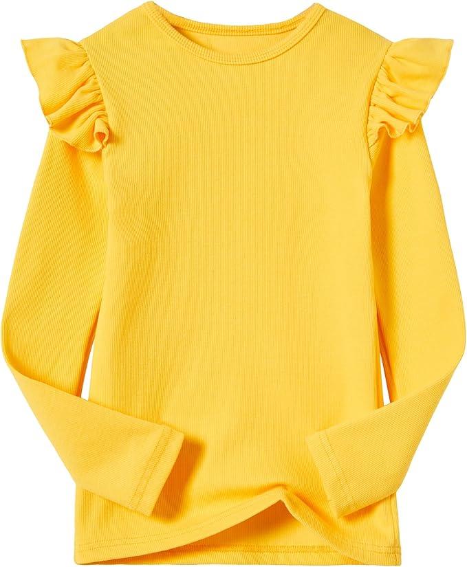 Girls Long Sleeve T-Shirt Cotton Rib Knit T Shirt Toddler Stretch Basic Warm Round Neck Tops 120