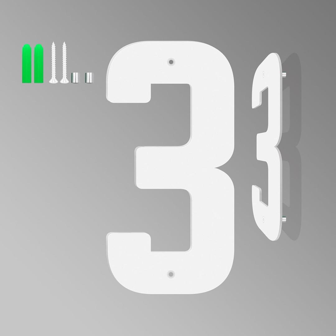 4 Inch White Aluminum Letters, Floating House Address Numbers for Outside, Modern Metal Door Numbers Letters, White House Address Letter and Number for Home Office Apartment (3)