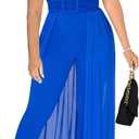 chicyes Women's Jumpsuits Dressy Date Night Rompers Long Sleeve Bodycon Pants Birthday Party Outfits Clothes (Blue, XL)