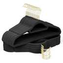 Sishynio Velvet Hangers 30 Pack with Gold Hooks, Non-Slip Slim Felt Hanger for Clothes, Space Saving Heavy Duty Flocked Hangers for Dresses, Coats, Pants(Black)