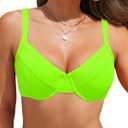 Women Underwire Bikini Tops - Push Up Swim Top Only Bra Swimsuit Tops 2025 Bathing Suit Top (Small, Neon Green)