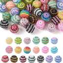 Cheriswelry 38Pcs 20mm Resin Rhinestone Beads Set Colorful Striped Bubblegum Beads Crystal Pave Disco Ball Beads 19 Colors for Jewelry Making Supplies