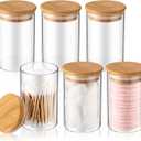 6 Pack Glass Apothecary Jars with Lids Bamboo Bathroom Accessories Cotton Balls Pads Swabs Holder Jar Bathroom Canisters for Vanity Accessories Storage