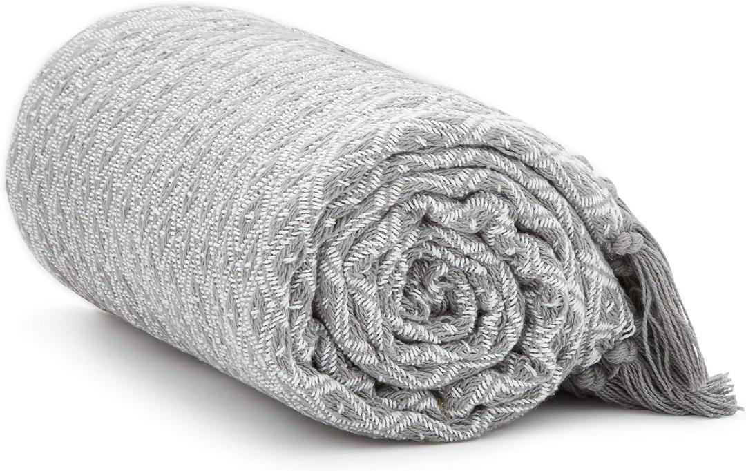 Americanflat 50x60 Throw Blanket - Soft and Breathable Cotton Throw Blanket for Couch, Bed, Chair - Decorative Blankets Perfect for Home, Office, or Outdoor Use - Grey and White Mini Diamond Design