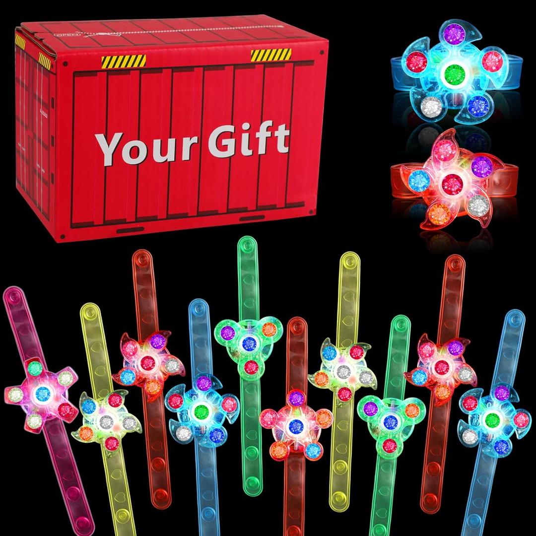 BSTDECOR Glow in The Dark Party Favors for Kids-14 Pack LED Light Up Fidget Spinner Bracelets, Birthday Gifts Treasure Box Toys Classroom Prizes Goodie Bags Stuffers Easter Basket Stuffers