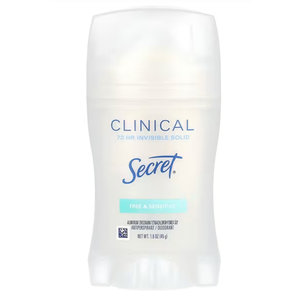 Secret Clinical Strength Antiperspirant Deodorant for Women, Free & Sensitive, 100hr Sweat & Odor Protection, 3X Stress Protection with Hyaluronic Acid, Invisible Solid, Unscented, 1.6 oz