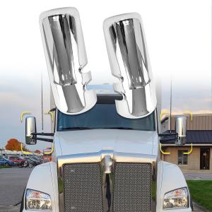 Pair Door Mirror Covers Fit Kenworth T680 T880 W990 Mirror Cover Replacement Driver Left and Passenger Right Side (Chrome)