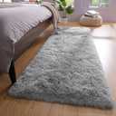 YJ.GWL Shag Runner Rug Non Slip for Bedroom Living Room Soft Small Rugs for Dorm, 2x6 Feet Grey Plush Carpet Runner for Nursery Dorm, Fuzzy Bedside Rug for Kids Boys Girls Room Home Decor