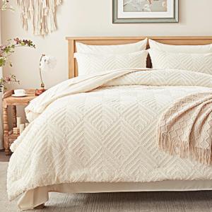 Zzlpp Twin Comforter Set 5 Pieces, Cream Tufted Bed in a Bag with Comforter and Pillowcase, All Season Boho Bedding Sets with 1 Comforter, 1 Pillow Sham, 1 Flat Sheet, 1 Fitted Sheet