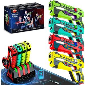 VATOS Rechargeable Toy Guns Set - 4 Player Toy Gun with Charging Station, No Vests Needed, Infrared Toy Guns with Data Display for Kids Teen Adults Family Group Activity Game for All Ages