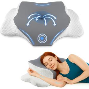 Cervical Neck Memory Foam Pillow for Sleeping, Firm Support Two Heights Side Sleeper Pillow, Ergonomic Contour Pillow for Neck Shoulder Pain Relief (Gray& White)