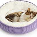 Love's cabin Round Donut Cat and Dog Cushion Bed, 25in Pet Bed for Small or Medium Dogs, Anti-Slip & Water-Resistant Bottom, Soft Durable Fabric Pet Beds, Washable Calming Cat Bed Lavender Stripe
