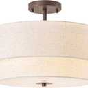 Bargeni 16" Semi Flush Mount Ceiling Light, 3-Light Drum Ceiling Light Fixture, Oil Rubbed Bronze with Double Linen Fabric Shade, Modern Light Fixtures Ceiling Mount for Bedroom, Living Room, Entryway