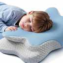 Memory Foam Kids Pillow, Kids Pillows for Sleeping, Ergonomic Contour Pillow and Pillowcase 20x12 in (Blue Small)