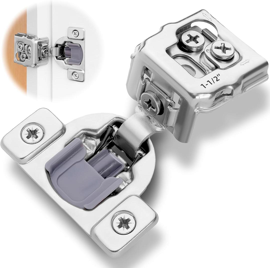 DecoBasics 30 Pack 1-1/2" Overlay Soft Close Cabinet Hinges for Kitchen Cabinets -Satin Nickel Self Closing Kitchen Cabinet Hinges Concealed with Built-in Soft Close Hinges Damper -3 Way Adjustability