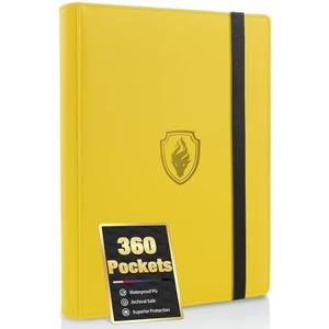 Premium 9 Pocket Card Binder for 360 Cards, Fabmaker PU Cover Trading Card Binder, Sturdy Card Collection Album, Sleek Card Holder Folders for Game Cards & Sports Cards, Yellow