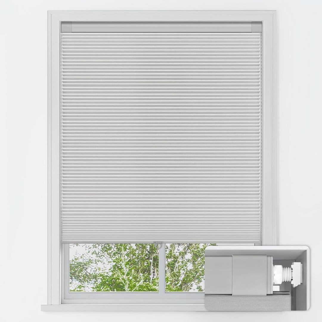 LazBlinds No Drill Cordless Cellular Shades, 21" W x 48" H, Grey