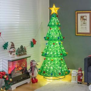 Pop-Up Christmas Tree Pull-Up Artificial Xmas Collapsible Decoration 200 Lights